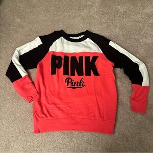 PINK Victoria’s Secret- Women’s Colorblock Logo Crewneck-Pink/White/Black-SIZE S